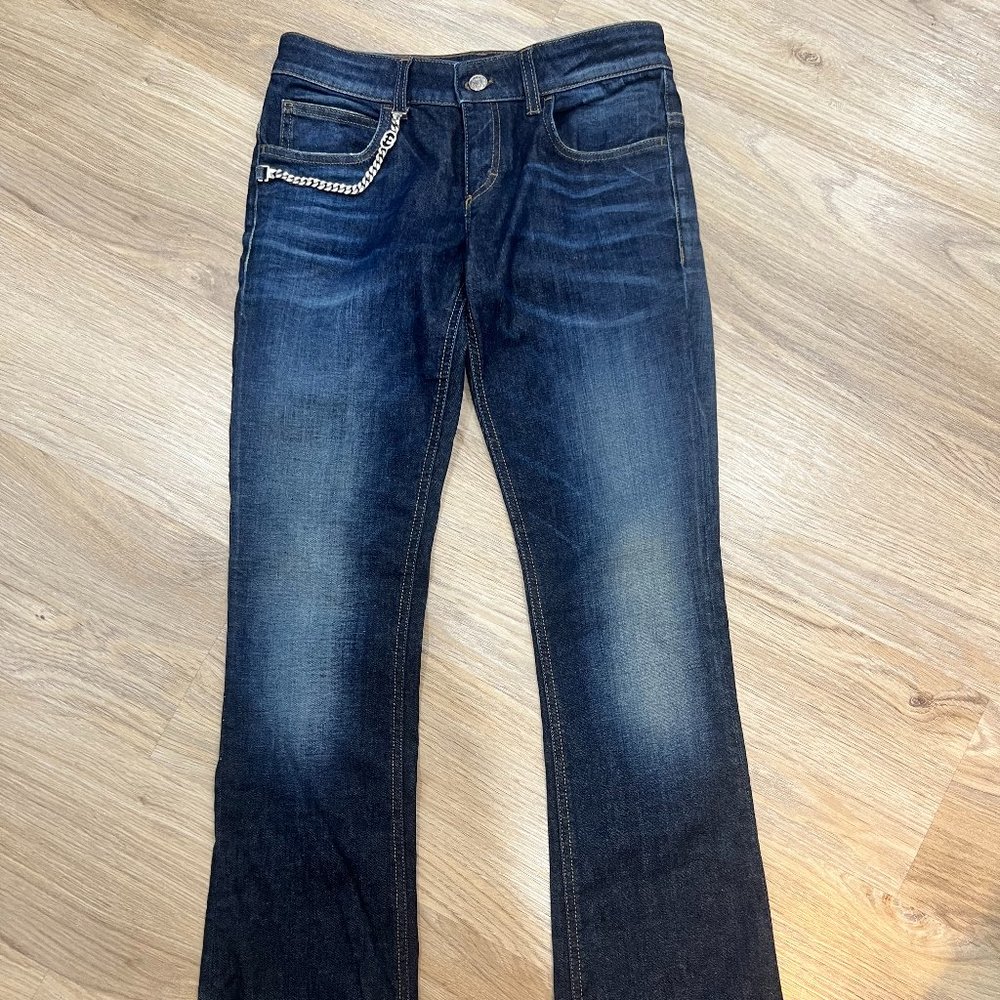 Gucci Dark Blue Boot Cut Jeans with Chain Accent